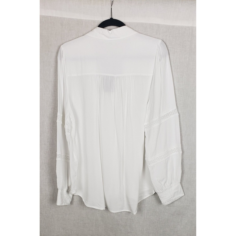 Danielrainn White Lace Trimmed Blouse Top L Boho‎ Peasant Flowy Coquette Dainty - Picture 2 of 8